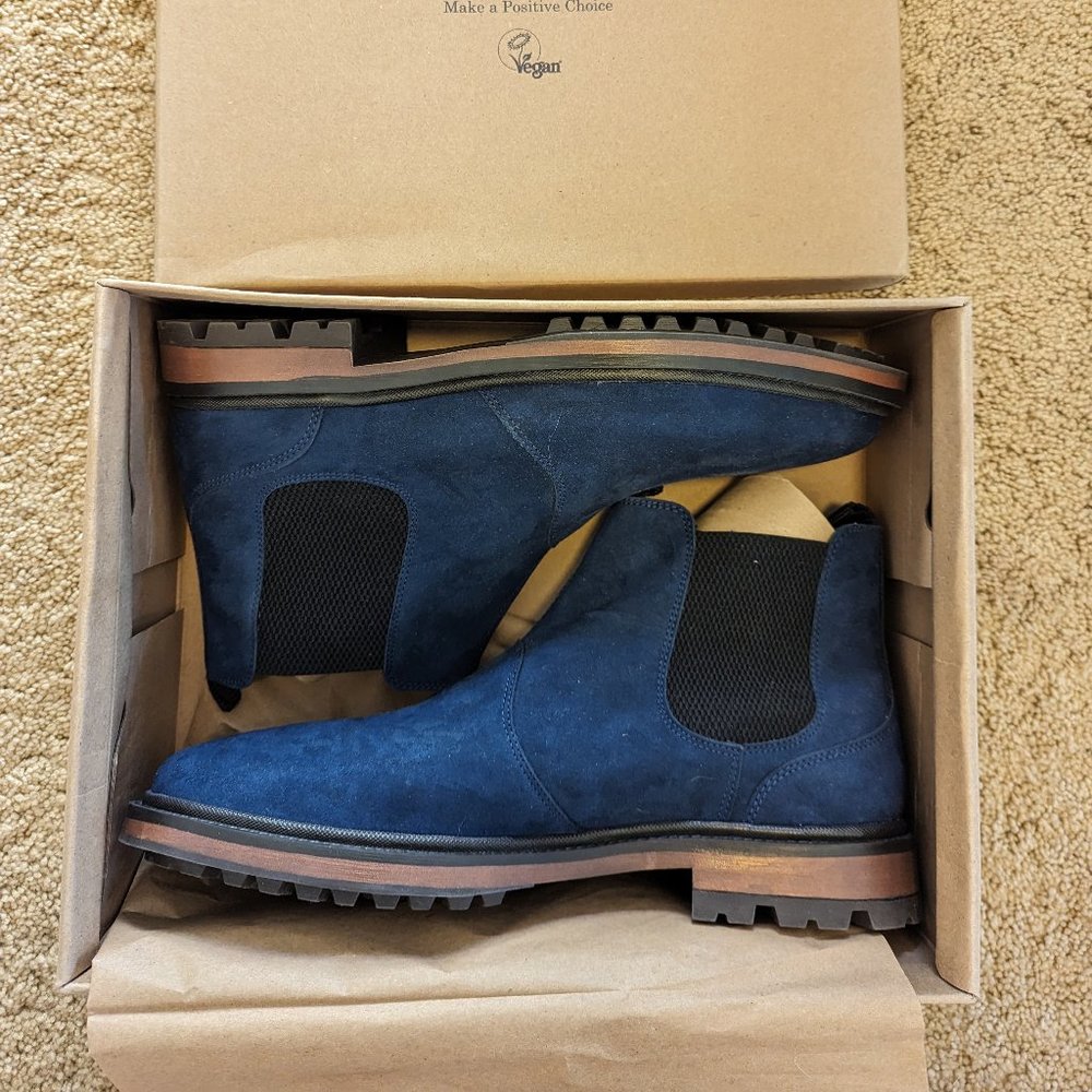 Will's Vegan Store Continental Chelsea Boots - Dark Blue Vegan Suede